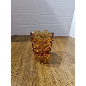 Vintage Fenton Amber Hobnail glass Toothpick Holder 3 Footed Sawtooth rim 3"